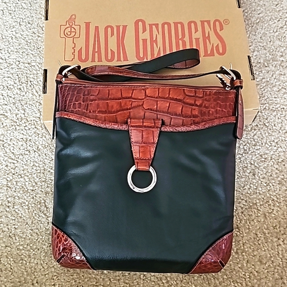 Jack Georges Voyager Serena Crossover Crossbody Leather Two Tone Black Brown